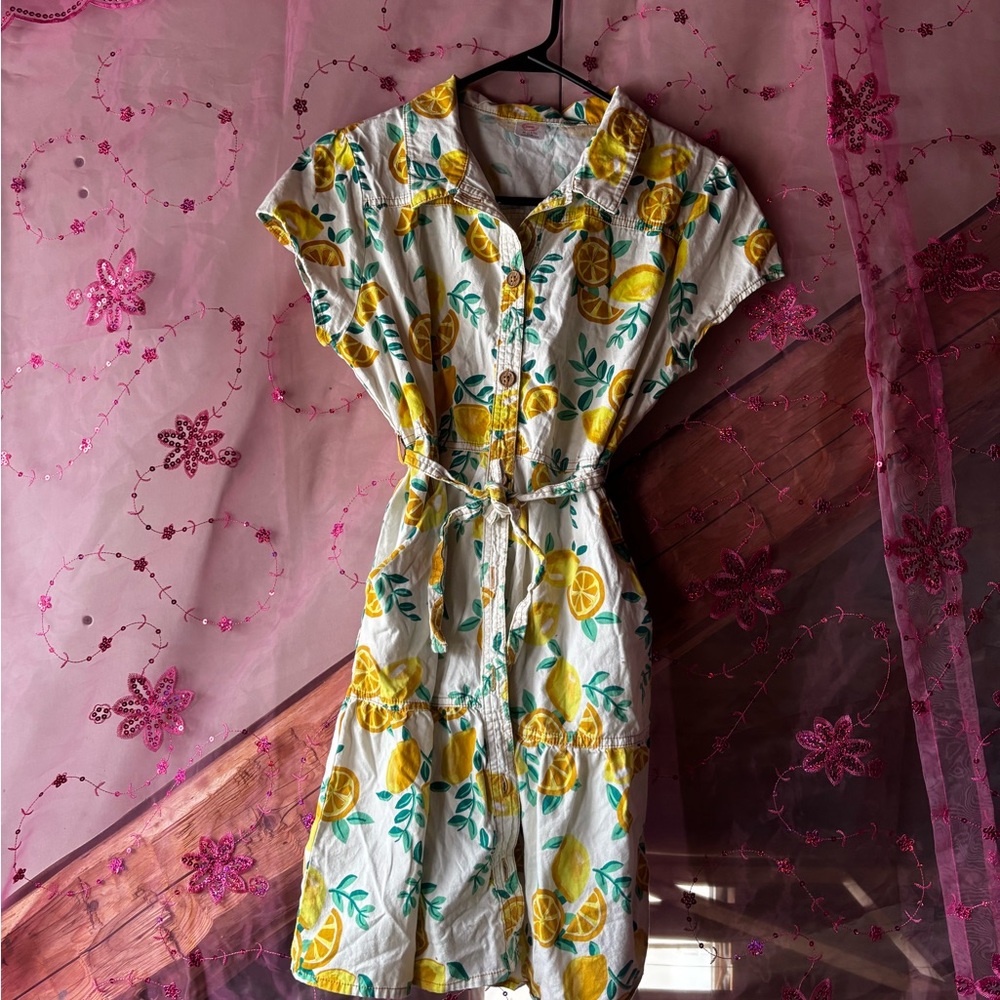 Girl’s Floral Lemon Print Dress